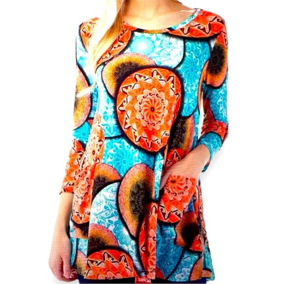 Retro 70's Geo A Line Tunic Top - Picture 1 of 4